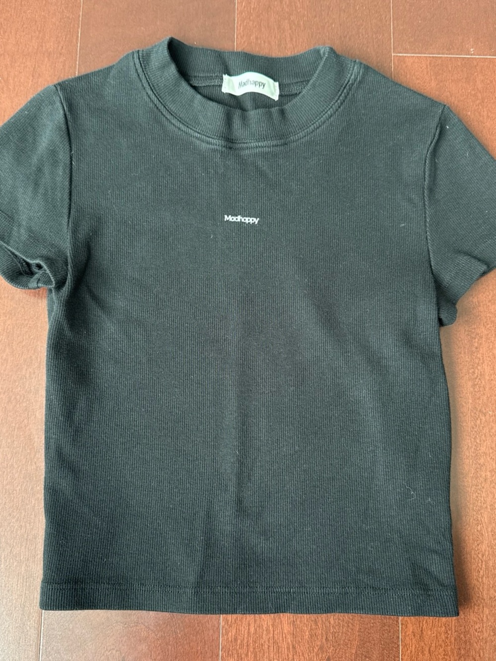Madhappy Black Ribbed Short Sleeve Crew Tee with Center Logo
